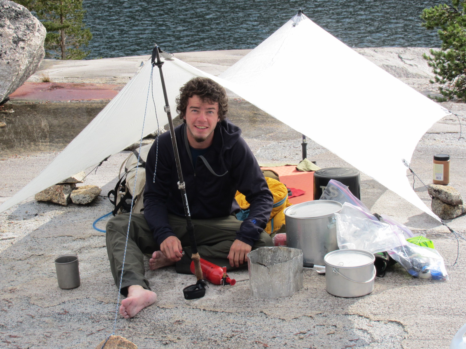 Zack Fisher Cooking at Colby Lake on Trans-Sierra trek to Mt. Whitney
