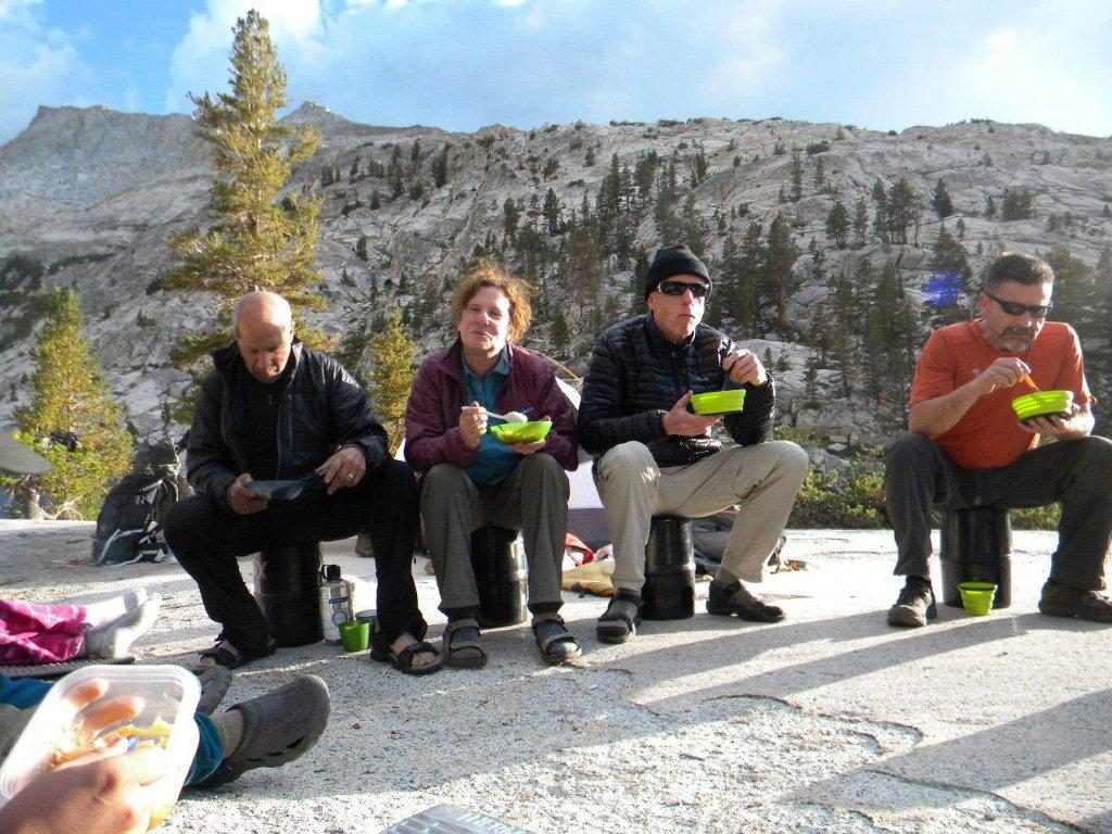 Stephanie (center-left), Dale (center-right), and I (far-left) sharing "Thorns and Roses" at camp.