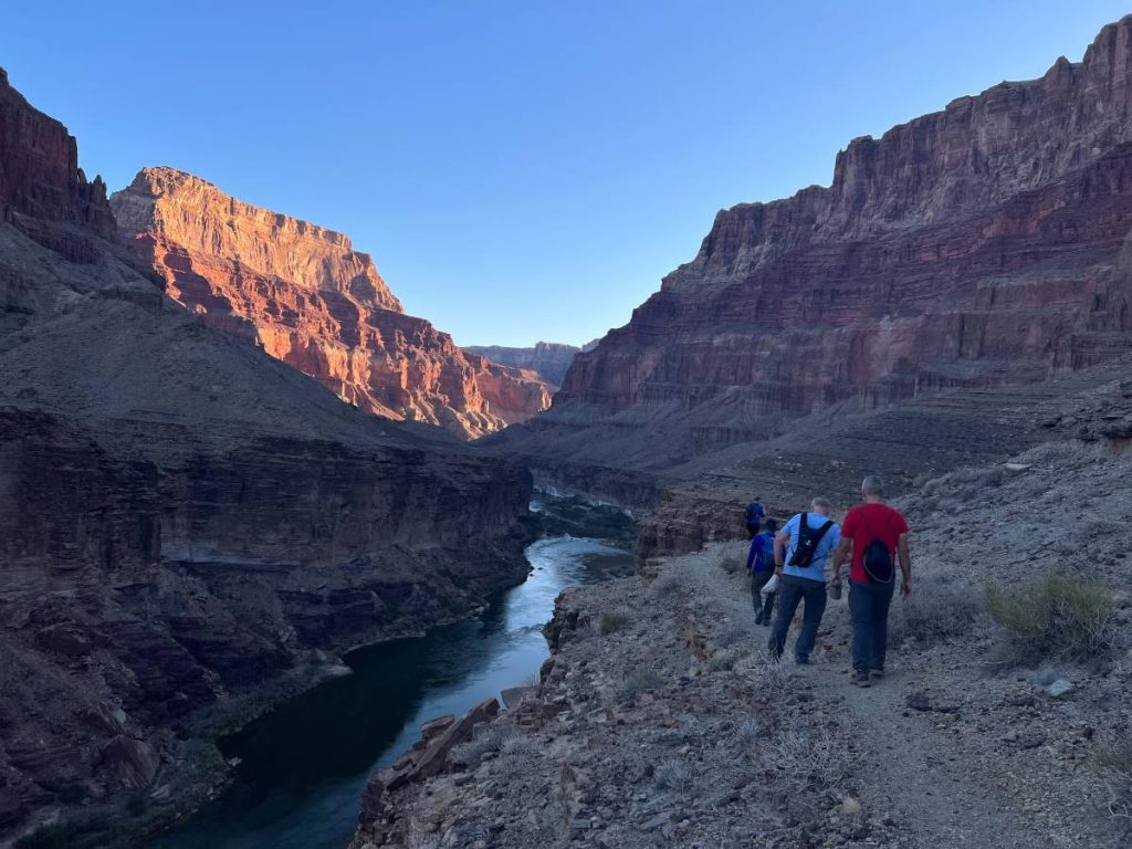 Hiking to the confluence in the morning with TSX Challenge in the spring