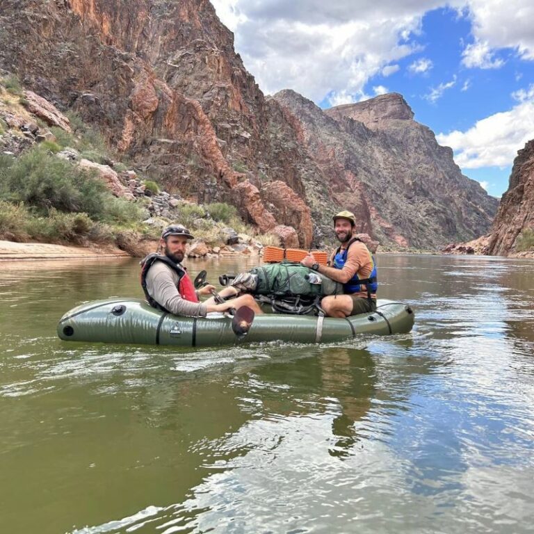Crossing the Colorado River by Raft on Grand Canyon Rim-to-Rim backpacking trek.
